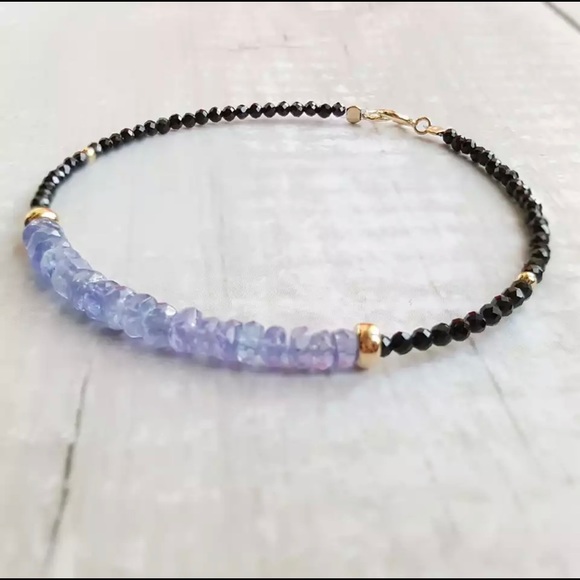 14k Tanzanite Spinel Gemstone Gold Beaded Bracelet - Picture 2 of 3